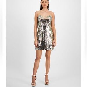 New GUESS Women's Kelia Sweetheart-Neck Sequin Mini Dress SZ S